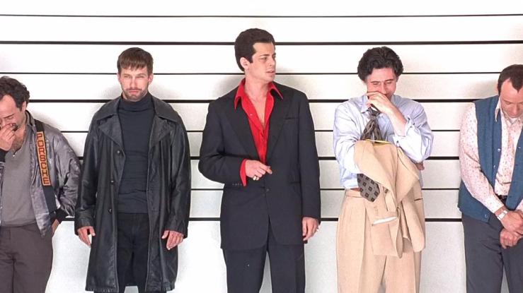 Five criminals in a police lineup in The Usual Suspects
